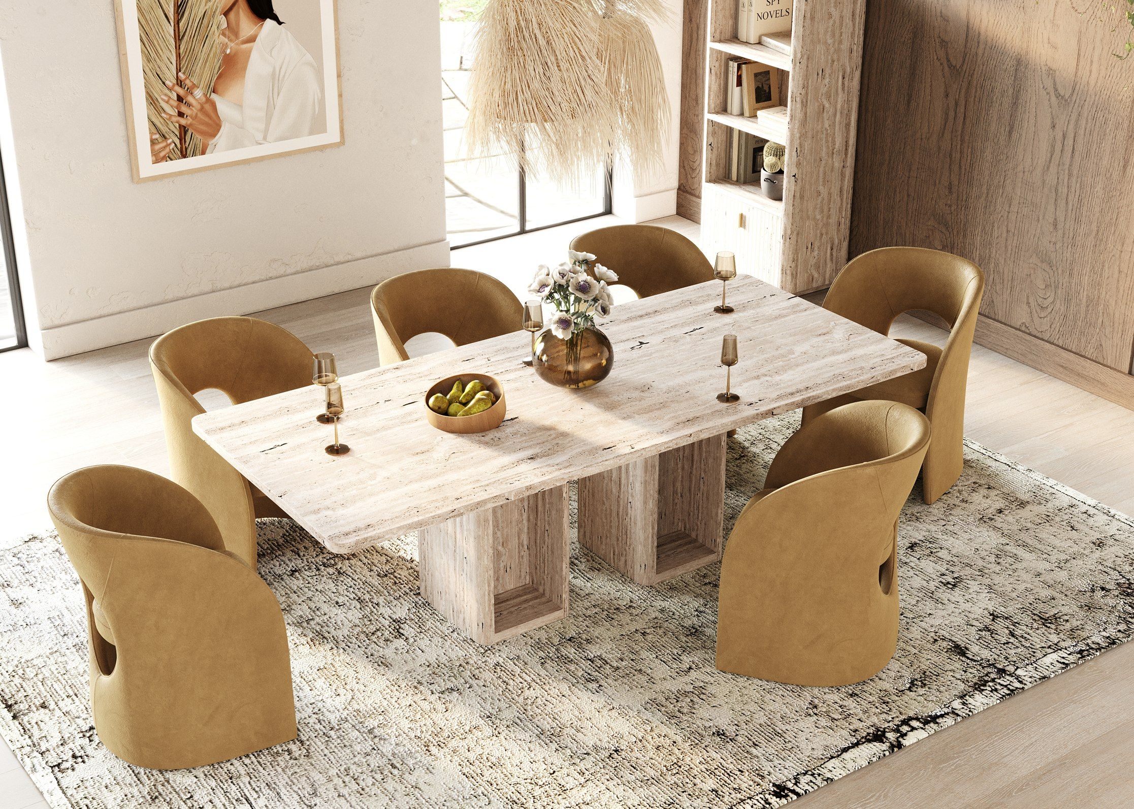 MODERN TRAVERTINE RECTANGULAR DINING TABLE-VIG