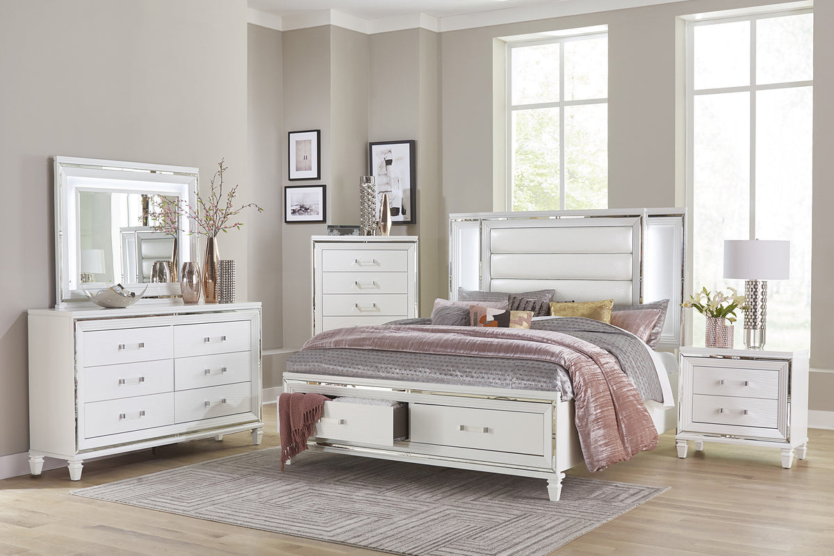 Queen Platform Bed with LED Lighting and Footboard Storage 1616W-1 HME
