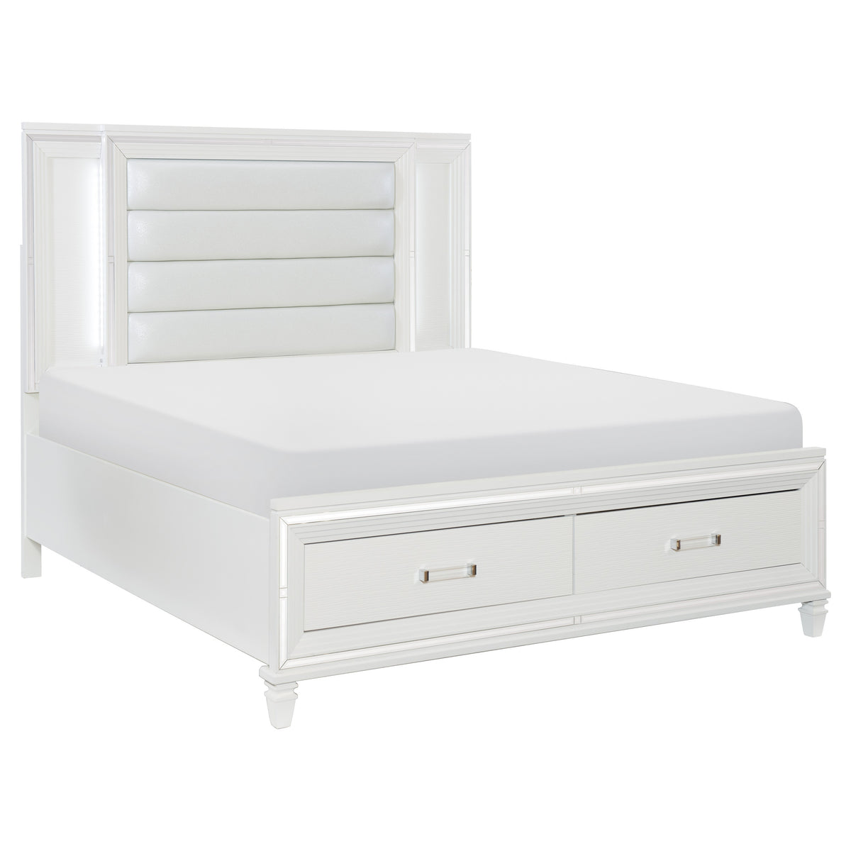 Queen Platform Bed with LED Lighting and Footboard Storage 1616W-1 HME