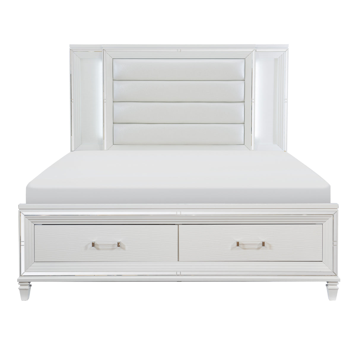 Queen Platform Bed with LED Lighting and Footboard Storage 1616W-1 HME