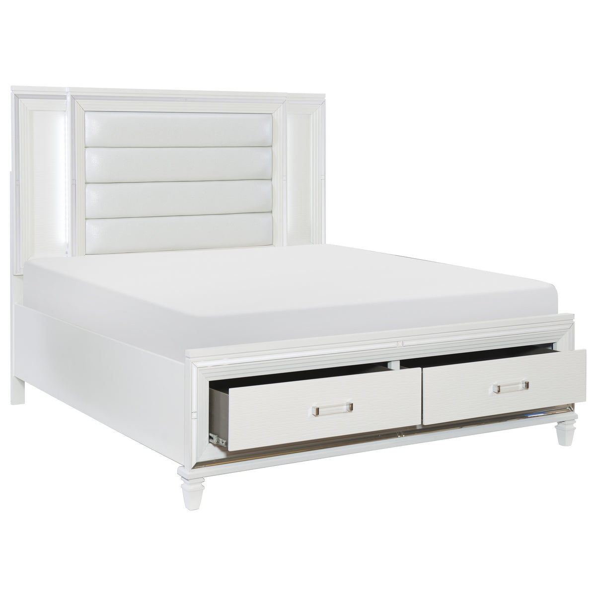 Queen Platform Bed with LED Lighting and Footboard Storage 1616W-1 HME