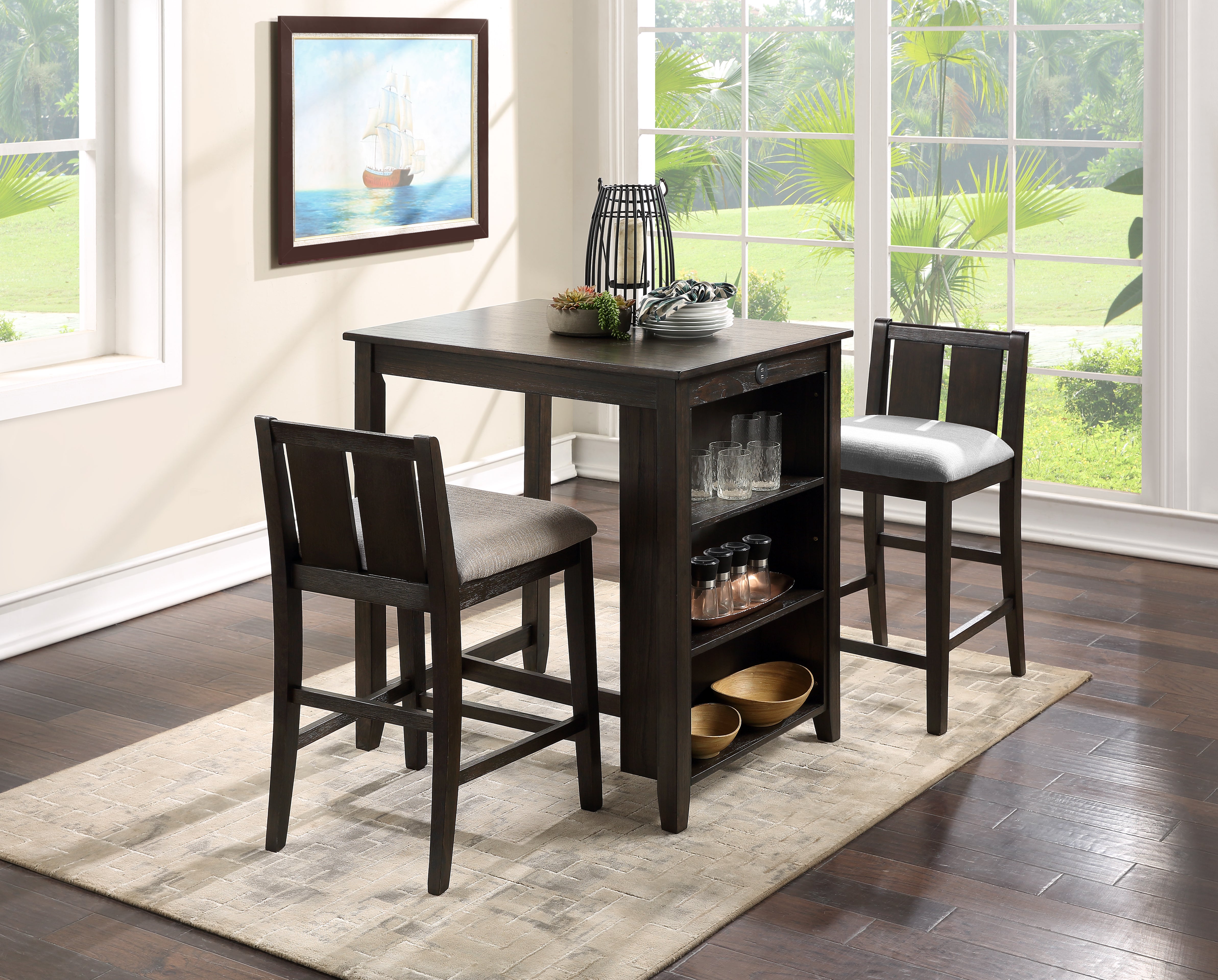 HESTON 36" STORAGE COUNTER TABLE SET W/2 CHAIRS-NC