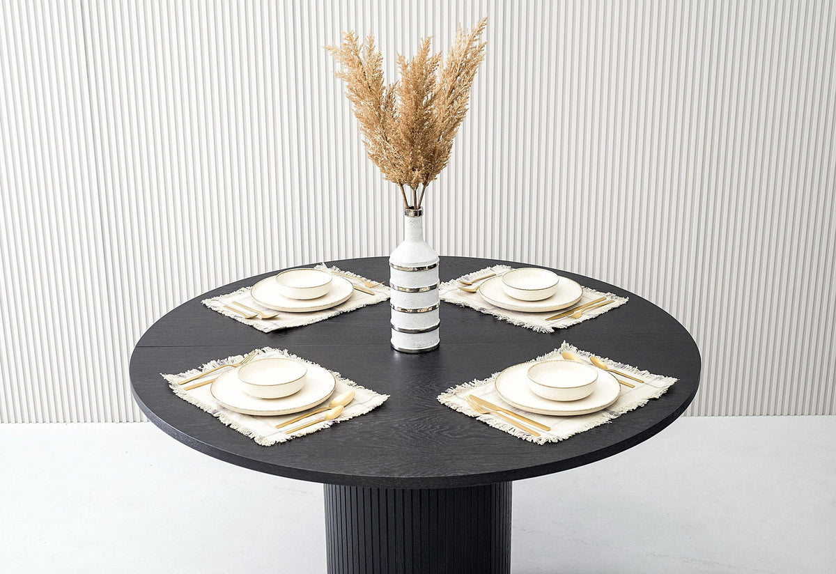 MODERN BLACK OAK ROUND DINING TABLE WITH EXTENSION 1254-VIG