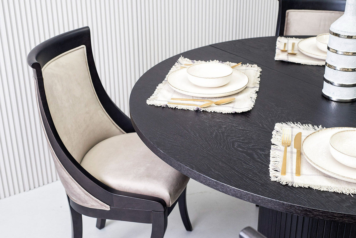 MODERN BLACK OAK ROUND DINING TABLE WITH EXTENSION 1254-VIG