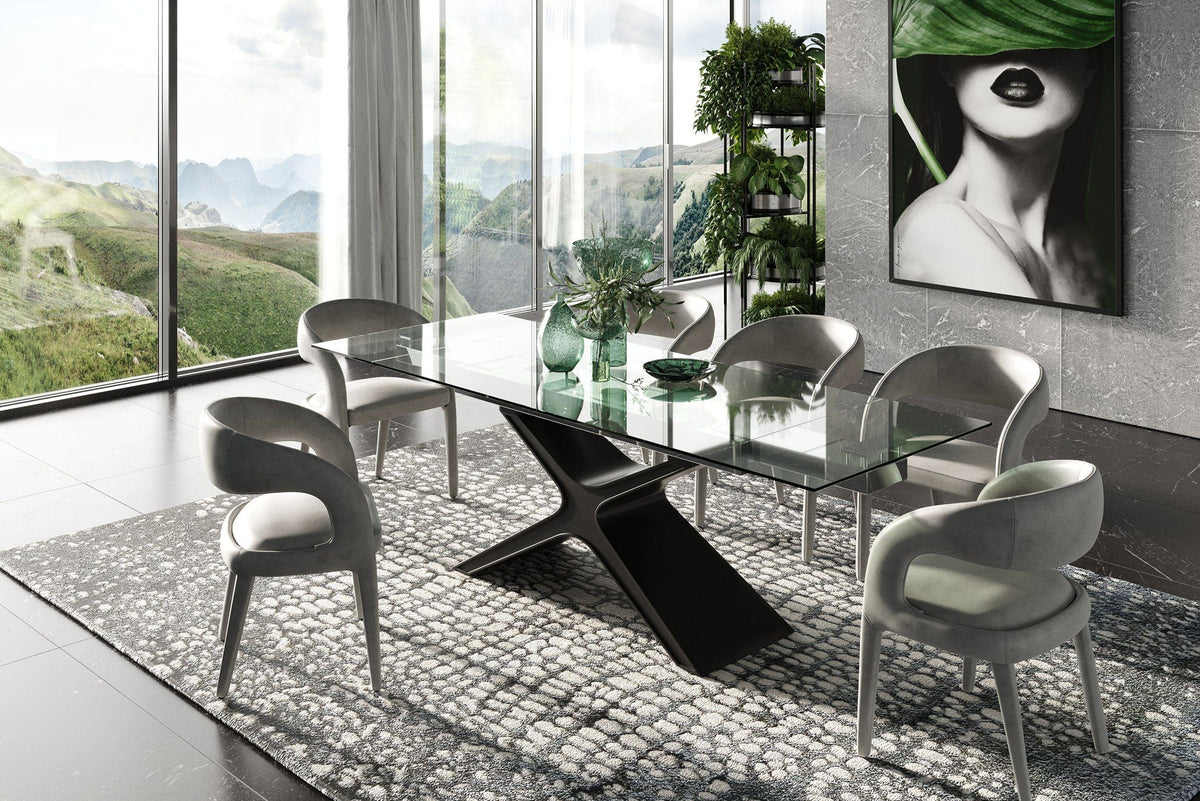 MODERN BLACK GLASS EXTENDABLE DINING TABLE 8941-VIG