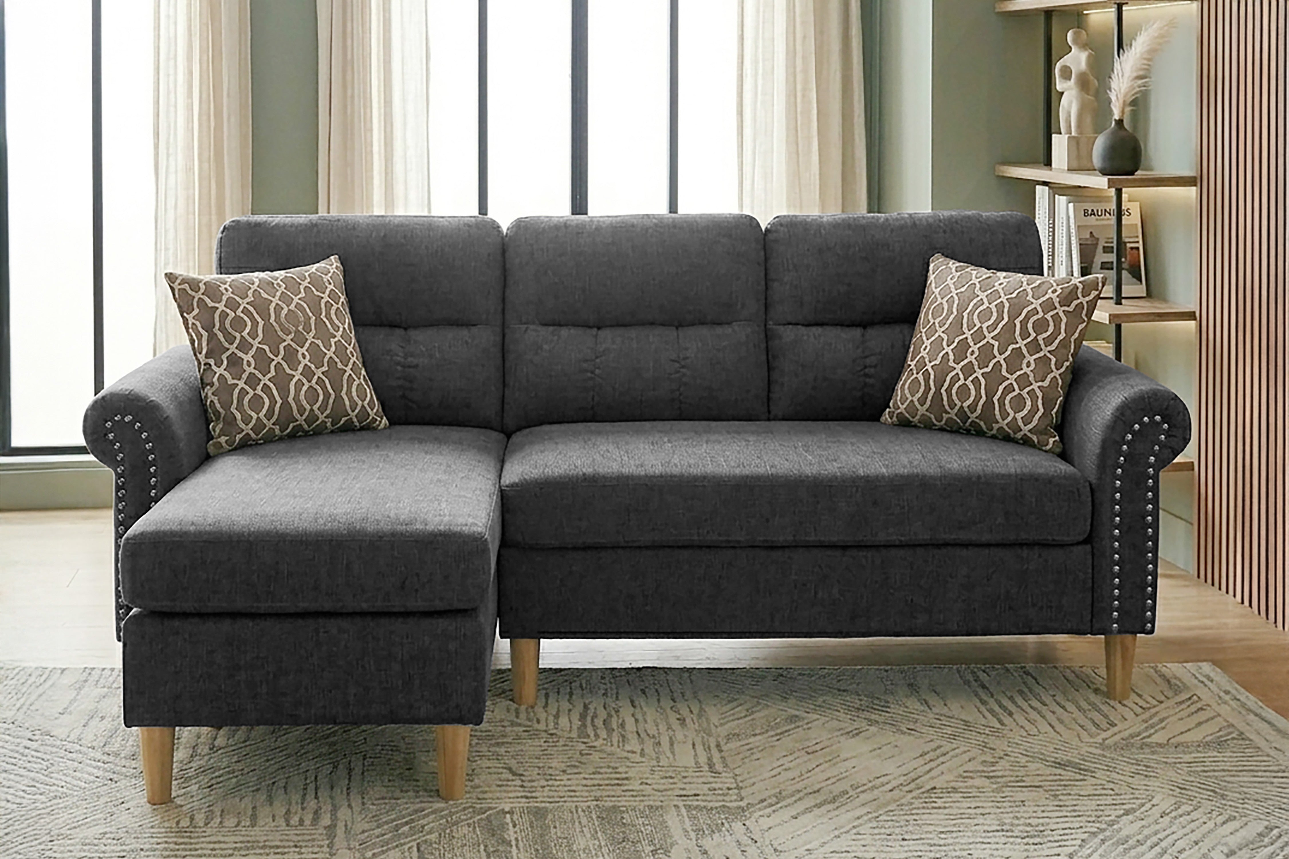 Reversible Sectional Set W/ 2 Accent Pillows - Slate