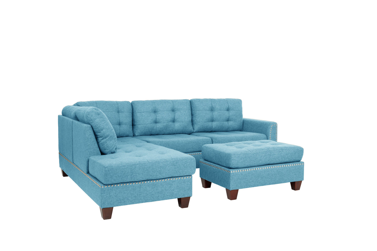3-Pcs Sectional Set/Polyfiber-Blue Grey - Blue/Dark Coffee