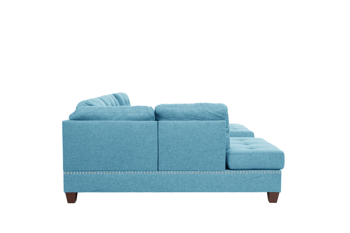 3-Pcs Sectional Set/Polyfiber-Blue Grey - Blue/Dark Coffee