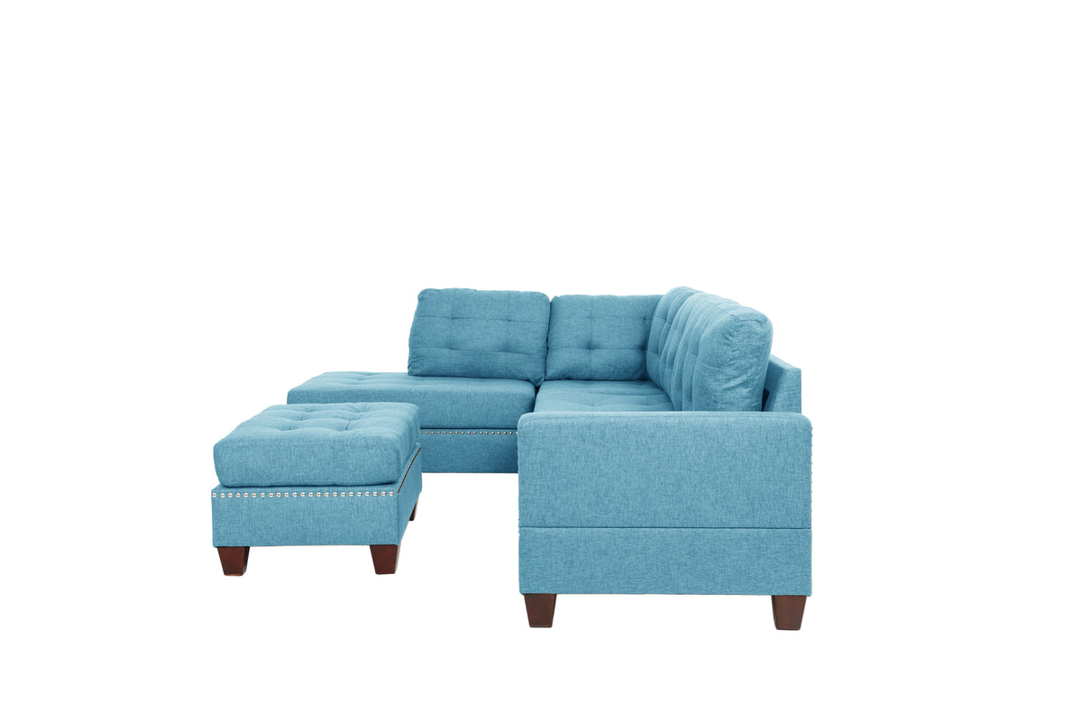 3-Pcs Sectional Set/Polyfiber-Blue Grey - Blue/Dark Coffee