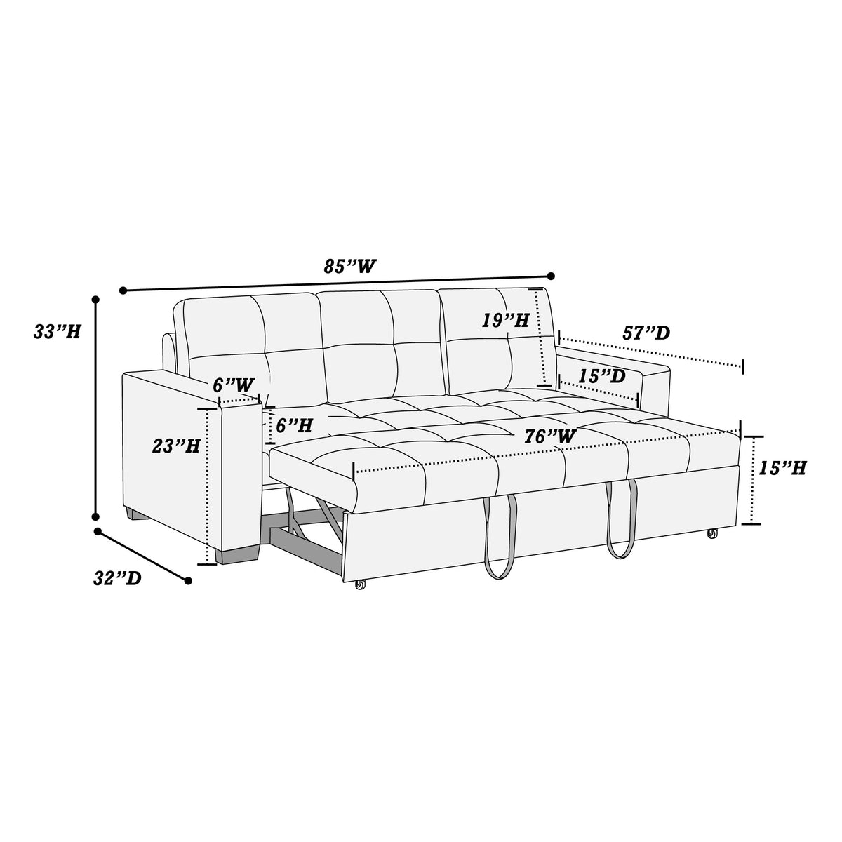 Convertible Sofa - Blue Grey