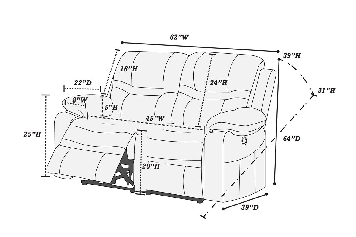Reclining Loveseat/Handle/Leatherette/Slate Blue - Slate Blue
