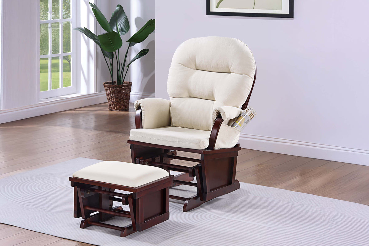 Glider W/Ottoman - Beige /Espresso