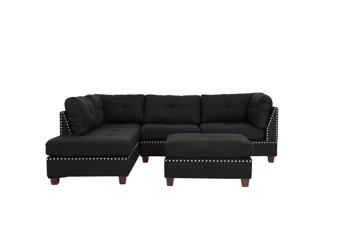 3-Pcs Sectional Set W/2 Accent Pillows - Black