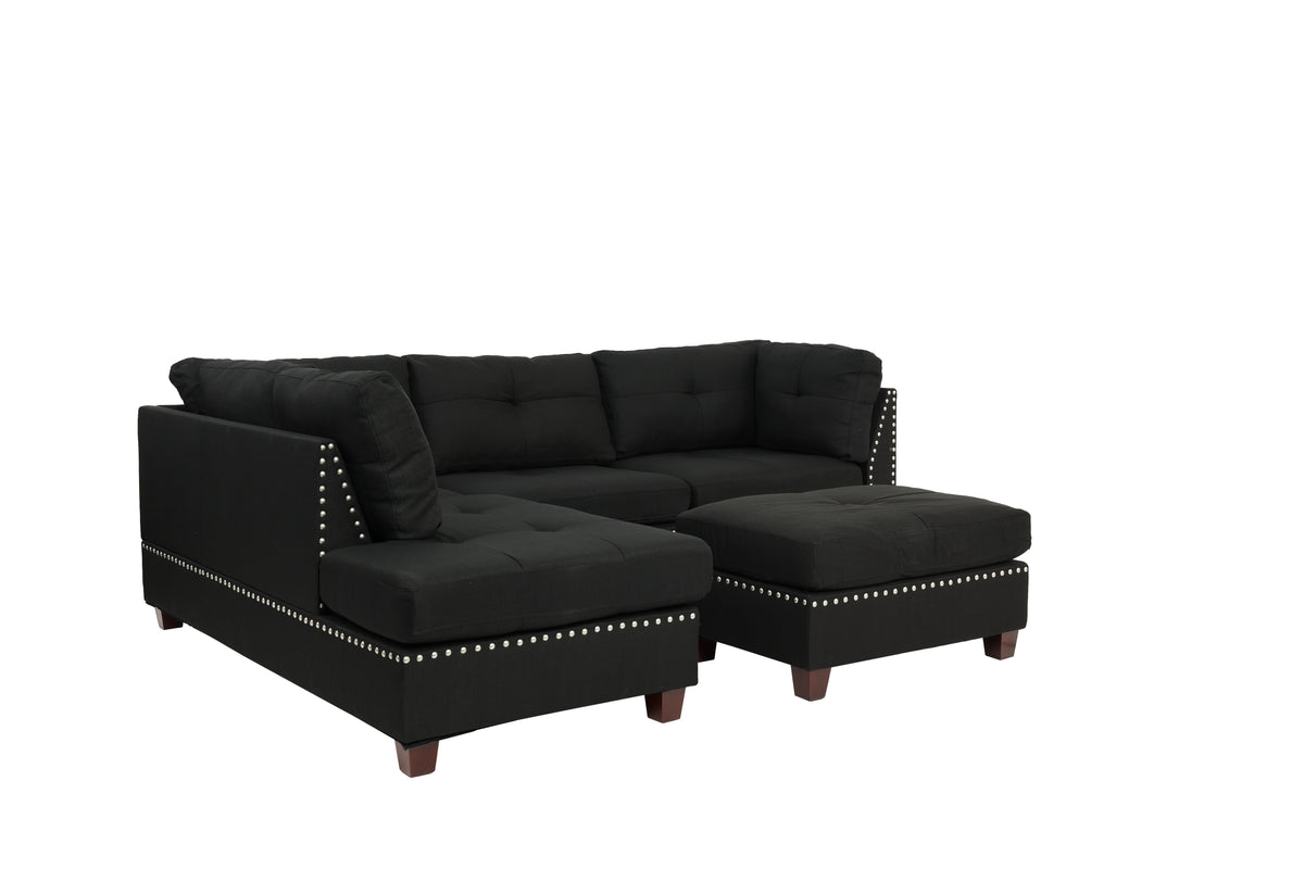 3-Pcs Sectional Set W/2 Accent Pillows - Black