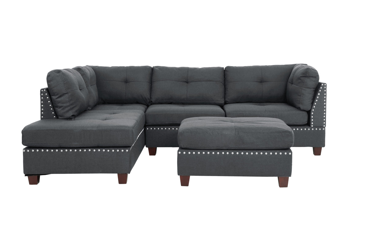 3-Pcs Sectional Set W/2 Accent Pillows - Blue Grey