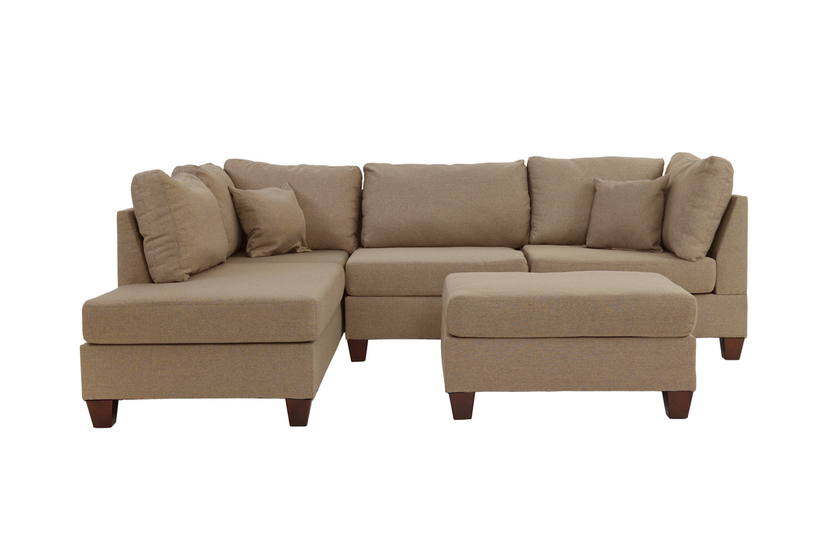 3-Pcs Sectional Set W/2 Accent Pillows - Sand/Dark Coffee
