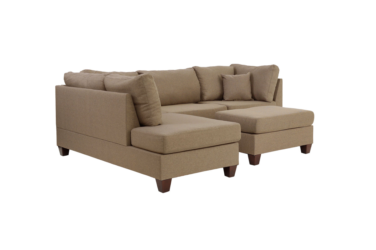 3-Pcs Sectional Set W/2 Accent Pillows - Sand/Dark Coffee