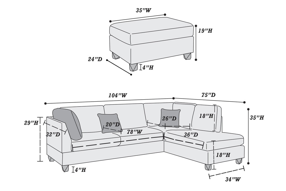 3-Pcs Sectional Set W/2 Accent Pillows - Sand/Dark Coffee