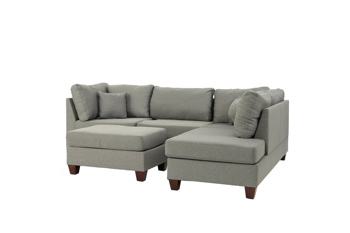 3-Pcs Sectional Set W/2 Accent Pillows - Grey/Dark Coffee