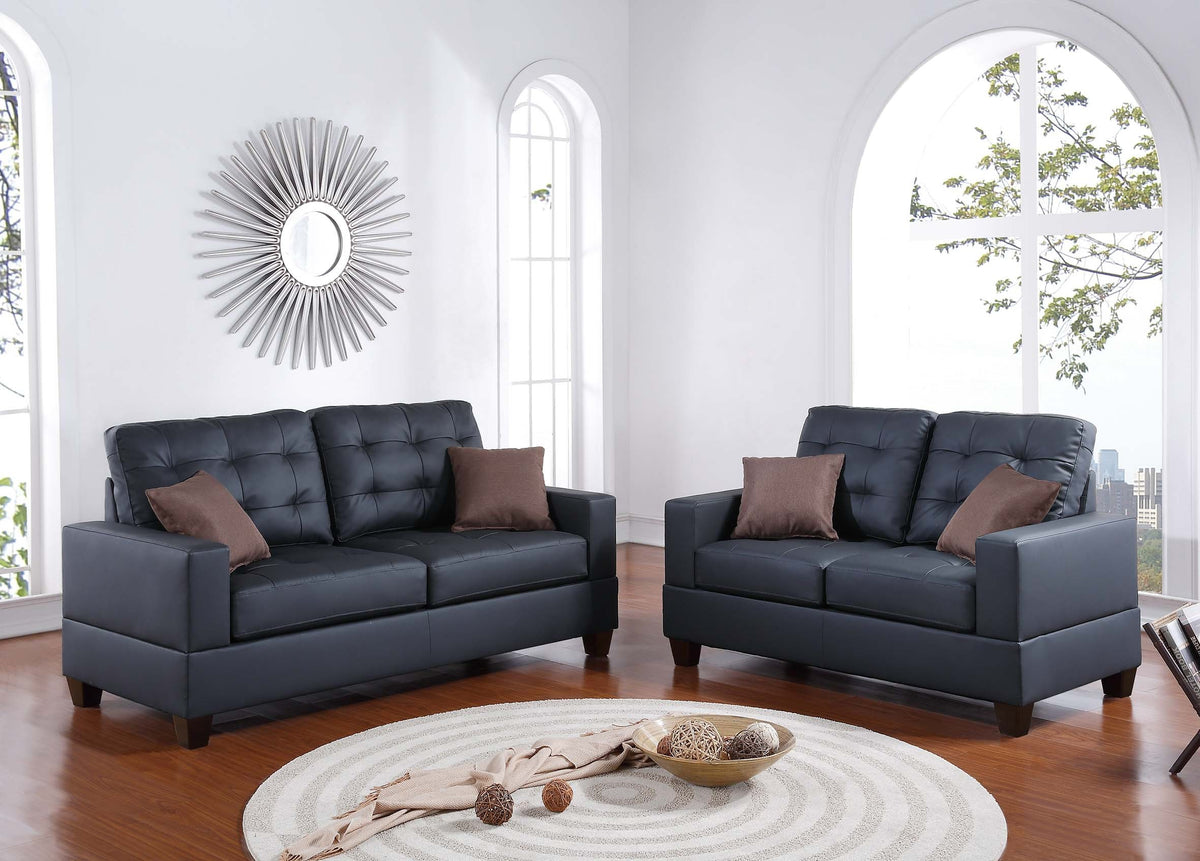 2-Pcs Sofa Set/Black Pu - Black/Dark Coffee