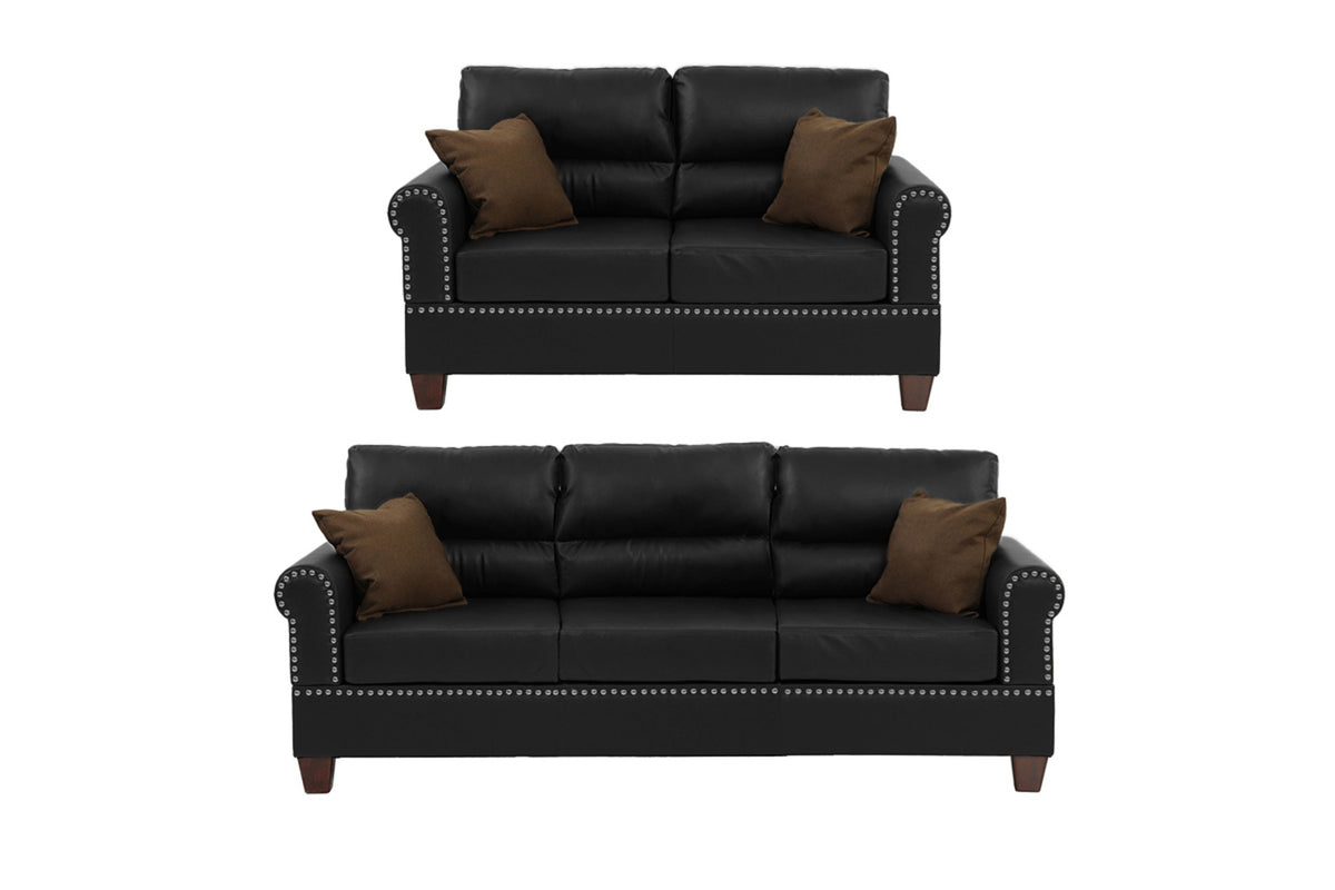 2-Pcs Sofa Set/Black Bonded Leather - Black/Dark Coffee