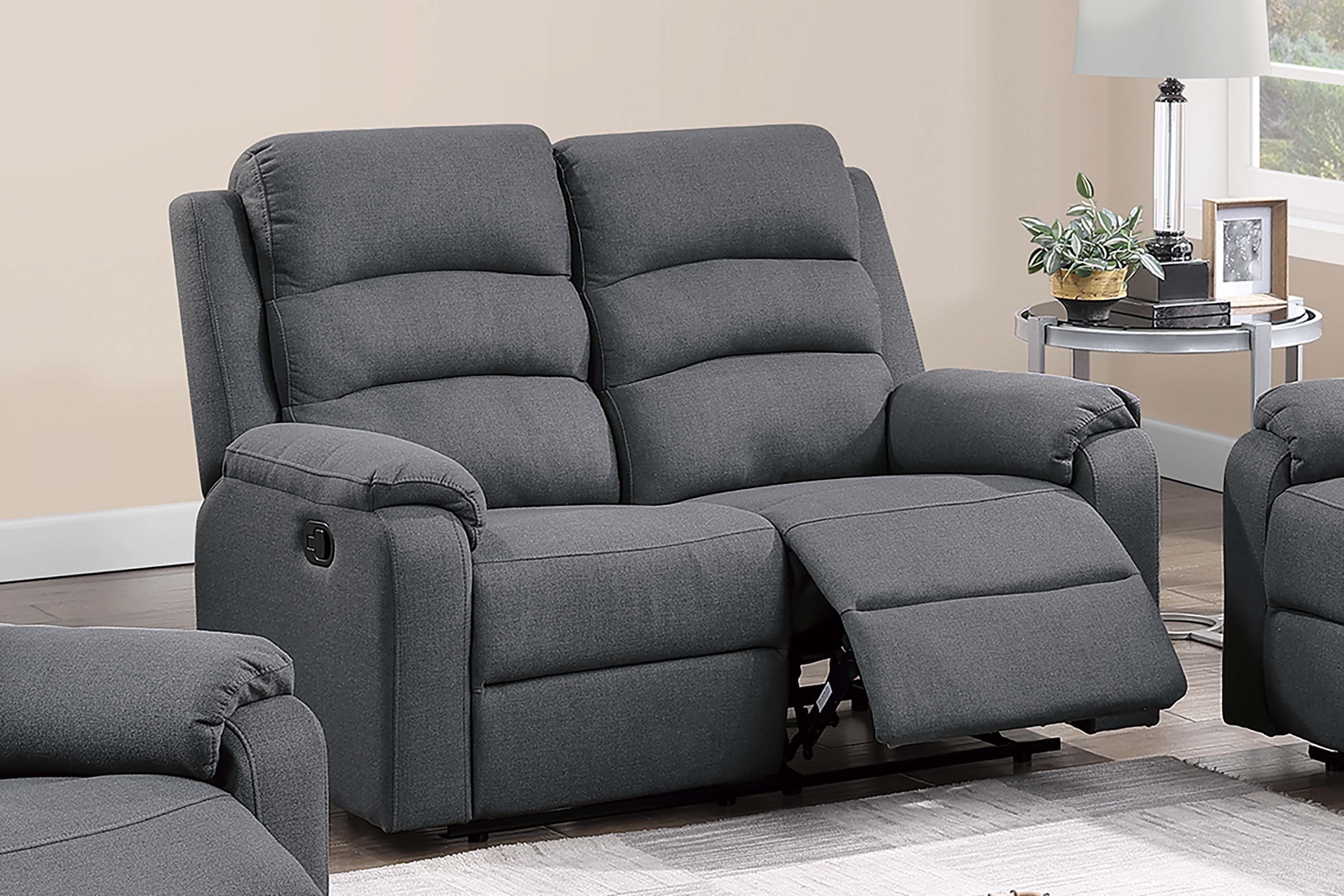 Motion Loveseat - Dark Gray Burlap Fabric