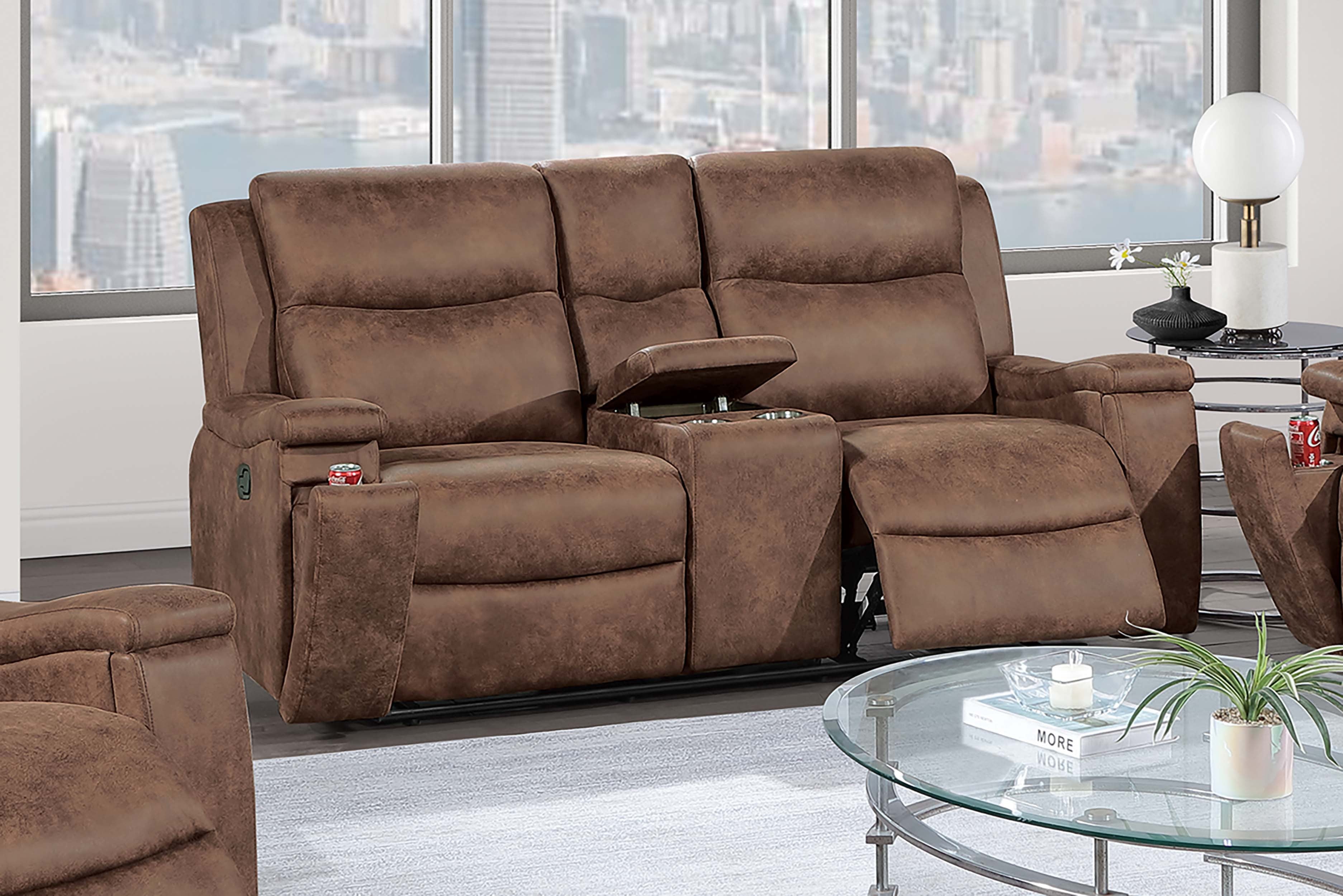 Motion Loveseat - Walnut Leather-Like Fabric