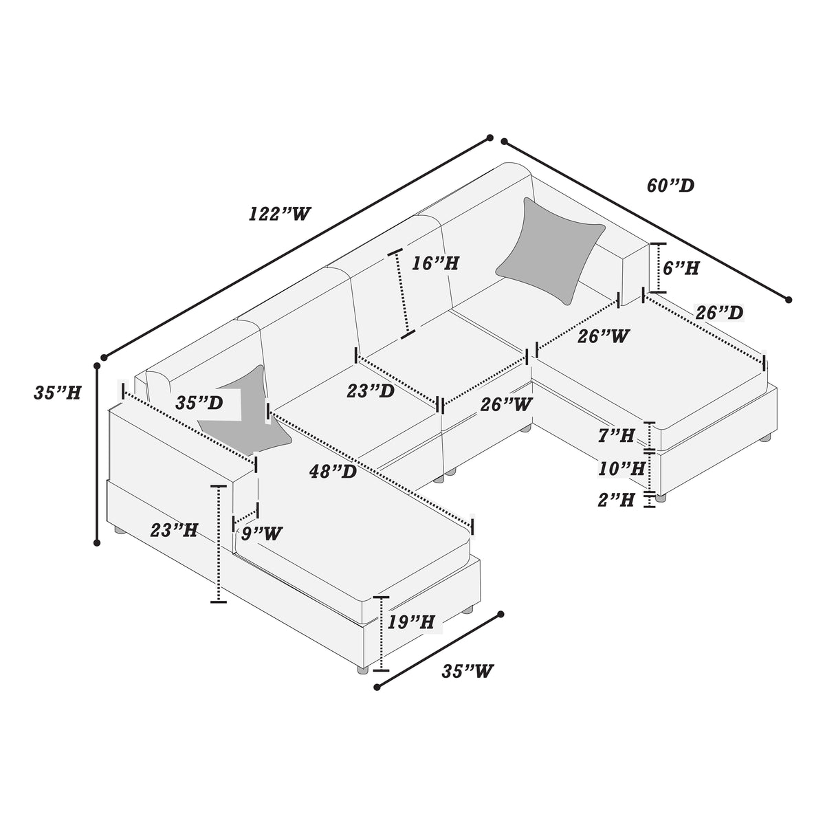 Sectional Set W/ 2 Accent Pillows - Fog