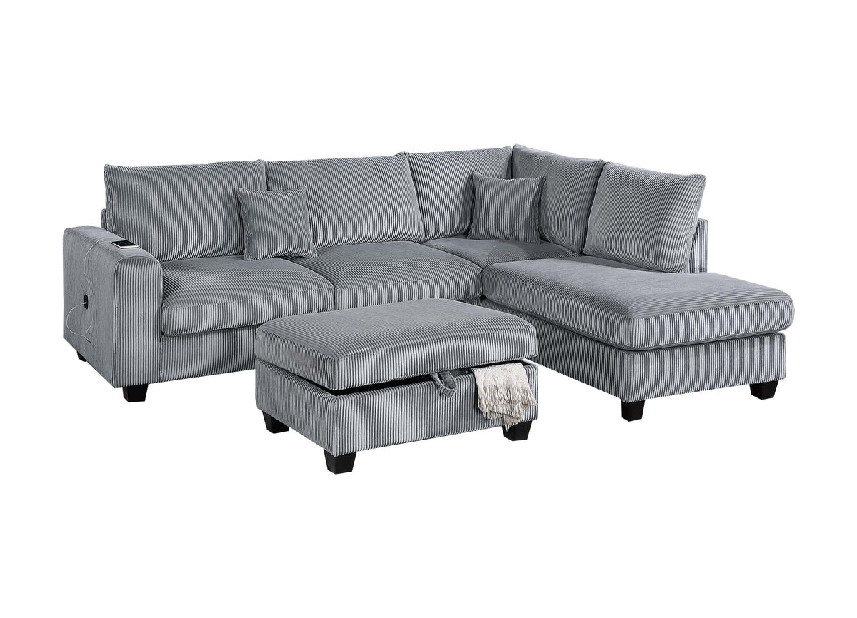 3-Pc Sectional Set W/ 2 Accent Pillows - Fog