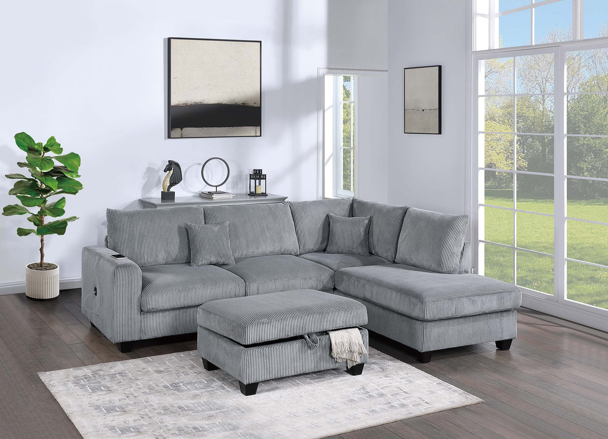 3-Pc Sectional Set W/ 2 Accent Pillows - Fog