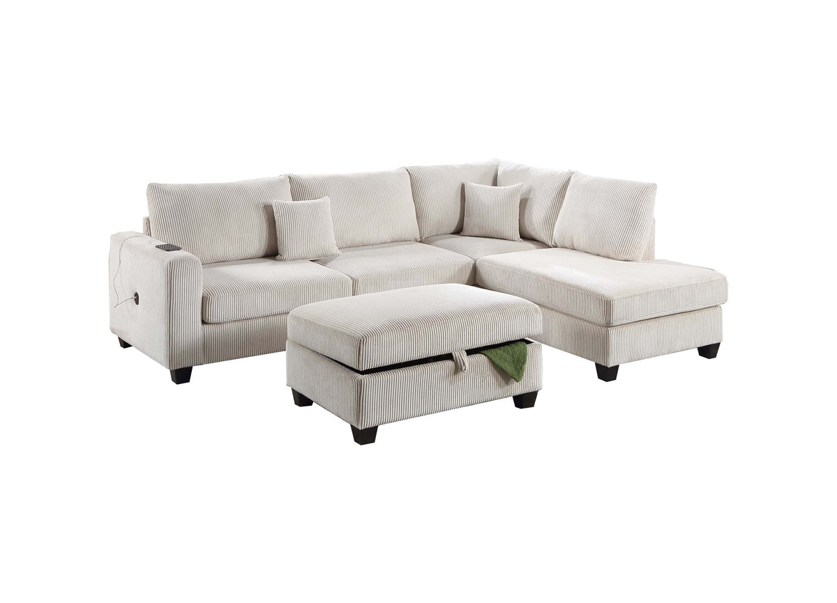 3-Pc Sectional Set W/ 2 Accent Pillows - Ivory