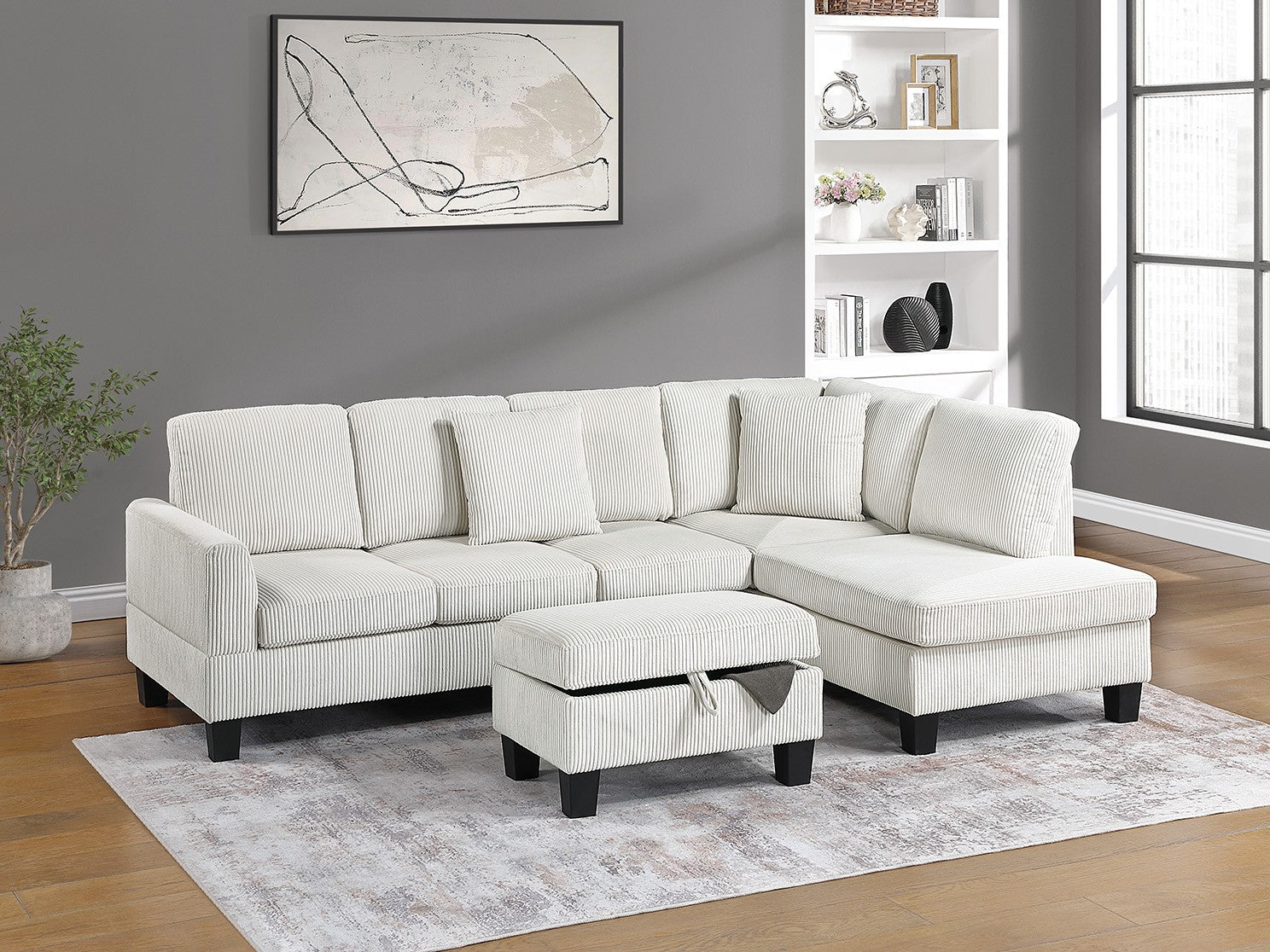 3-Piece Sectional Set W/ Ottoman - Beige