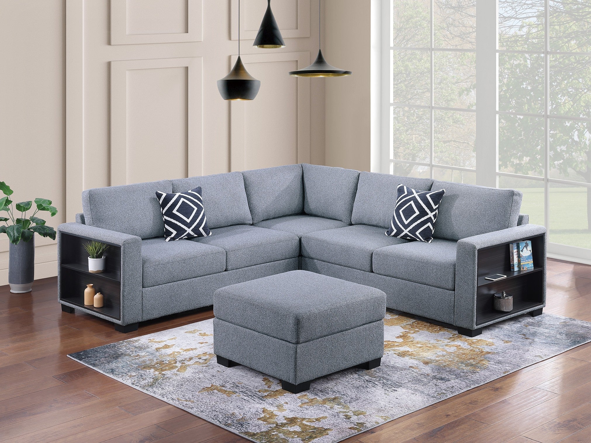 4-Piece Sectional Set W/ Ottoman - Gray