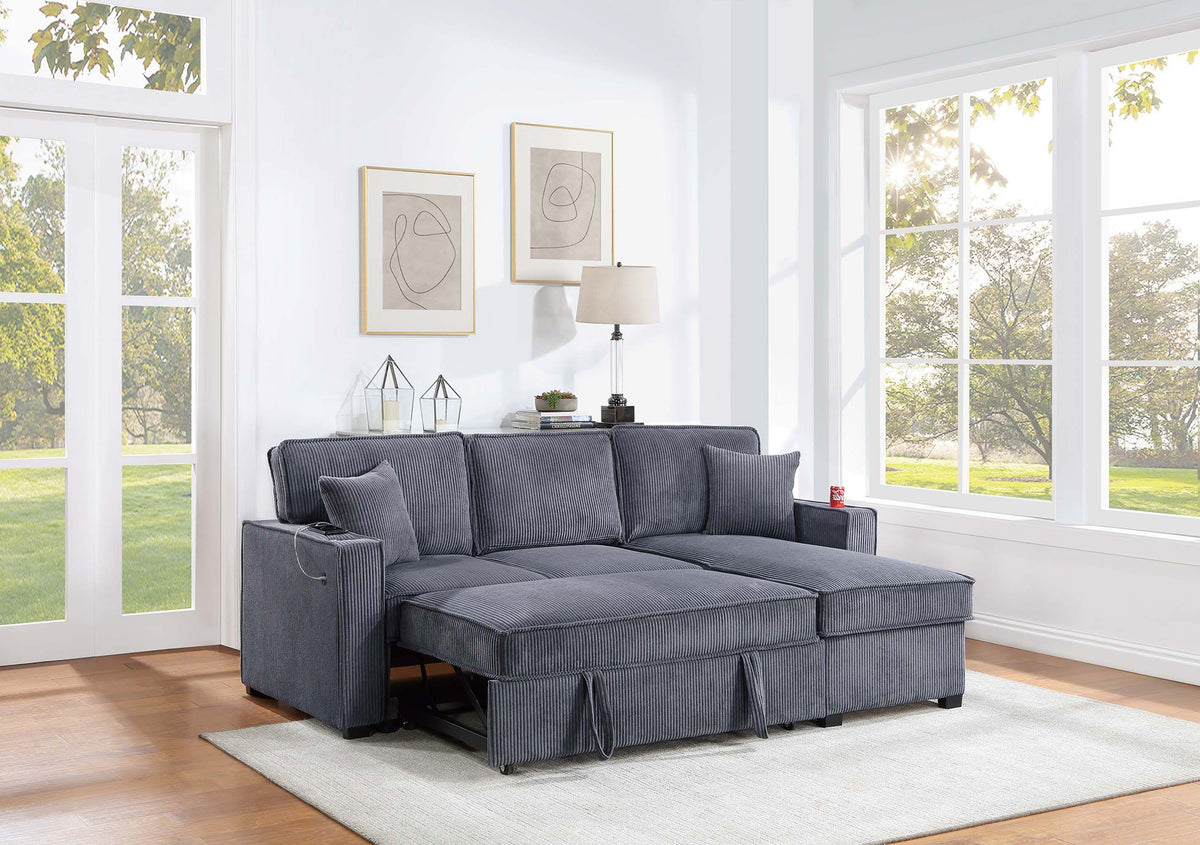Covertible Sectional W/ Usb Ports & 2 Accent Pillows - Dark Gray