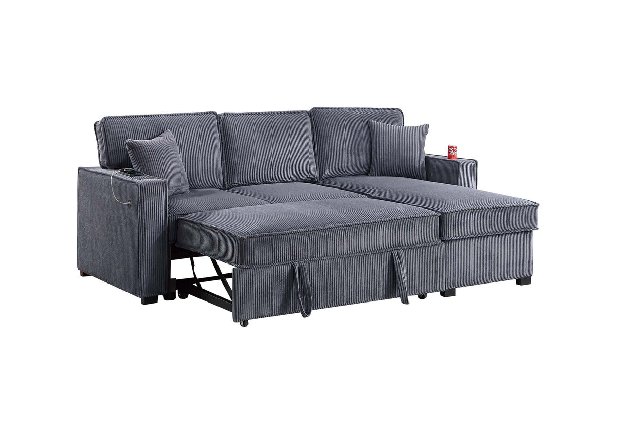 Covertible Sectional W/ Usb Ports & 2 Accent Pillows - Dark Gray