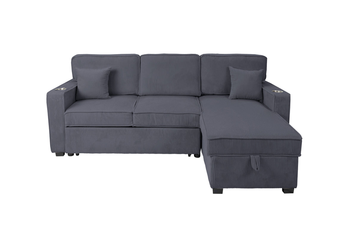 Covertible Sectional W/ Usb Ports & 2 Accent Pillows - Dark Gray