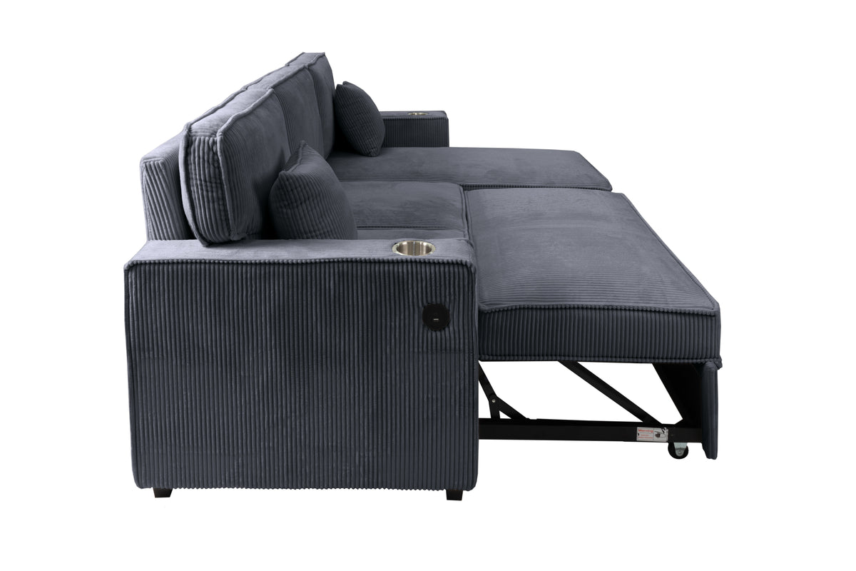 Covertible Sectional W/ Usb Ports & 2 Accent Pillows - Dark Gray