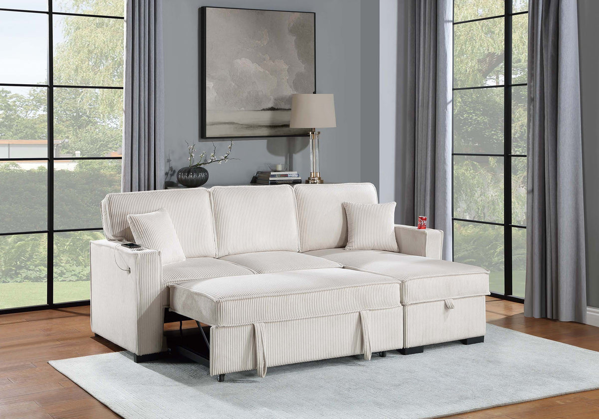 Covertible Sectional W/ Usb Ports & 2 Accent Pillows - Beige