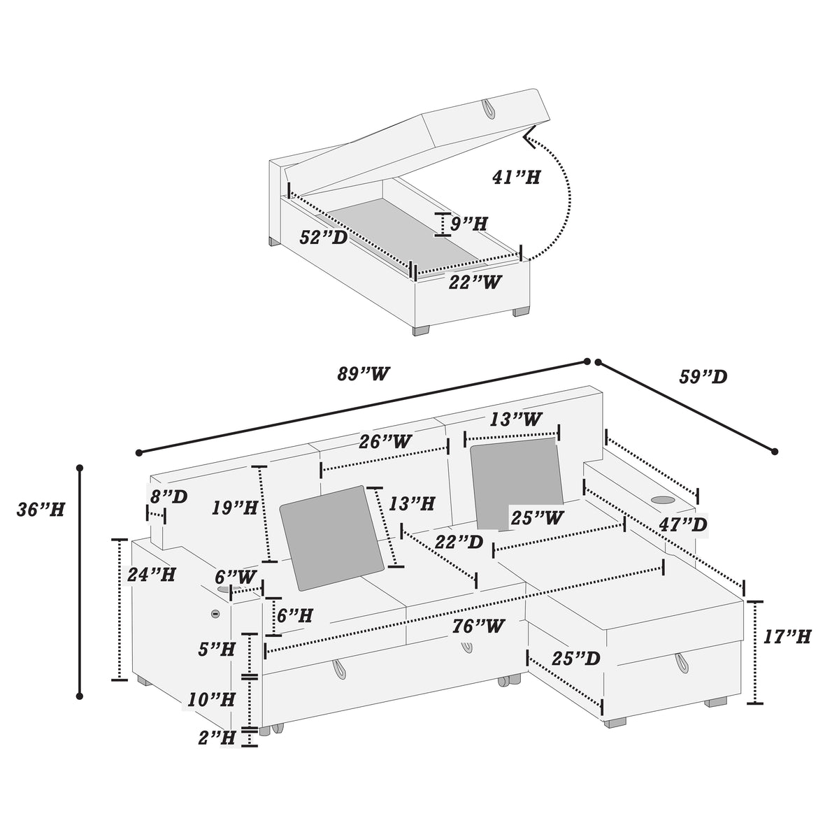 Covertible Sectional W/ Usb Ports & 2 Accent Pillows - Beige