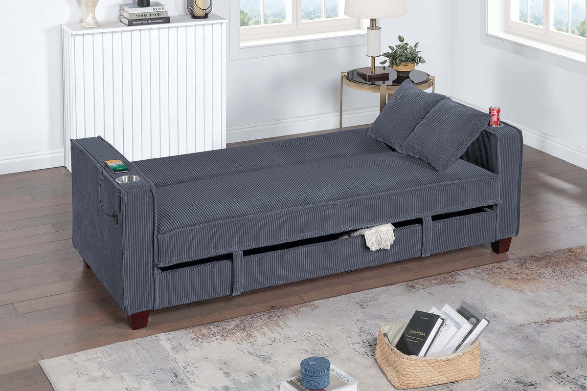 Convertible Sofa W/ Usb Ports & 2 Accent Pillows - Dark Gray Corduroy