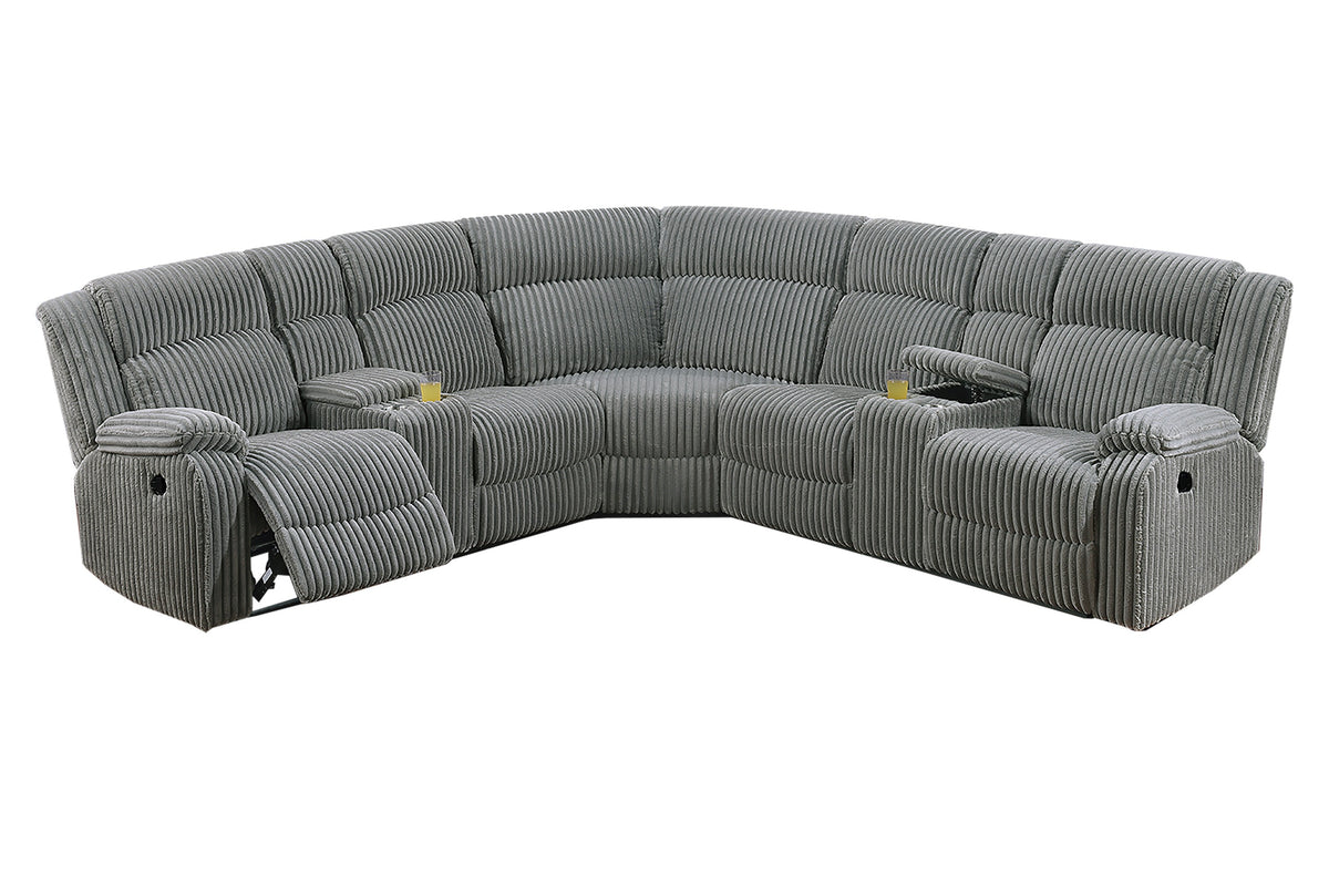 Power Motion Sectional-Smoke Fur Like Corduroy - Smoke