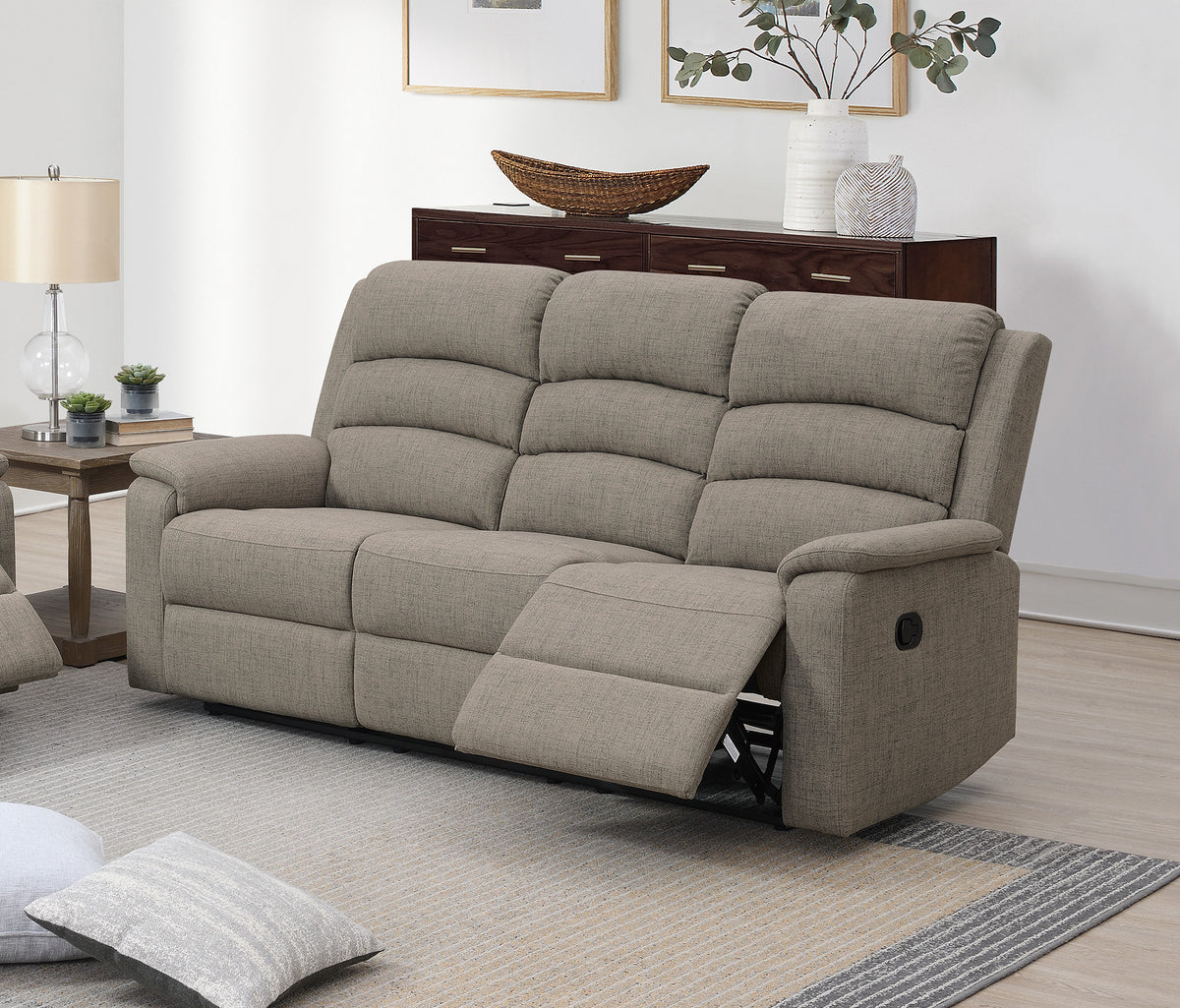 Recliner Sofa - Light Brown Fabric
