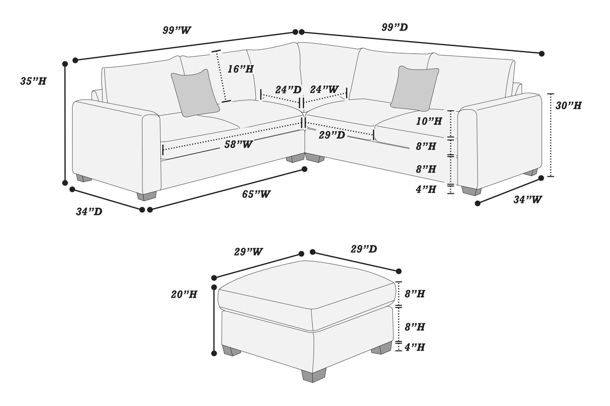 4-Pcs Sectional - Fog