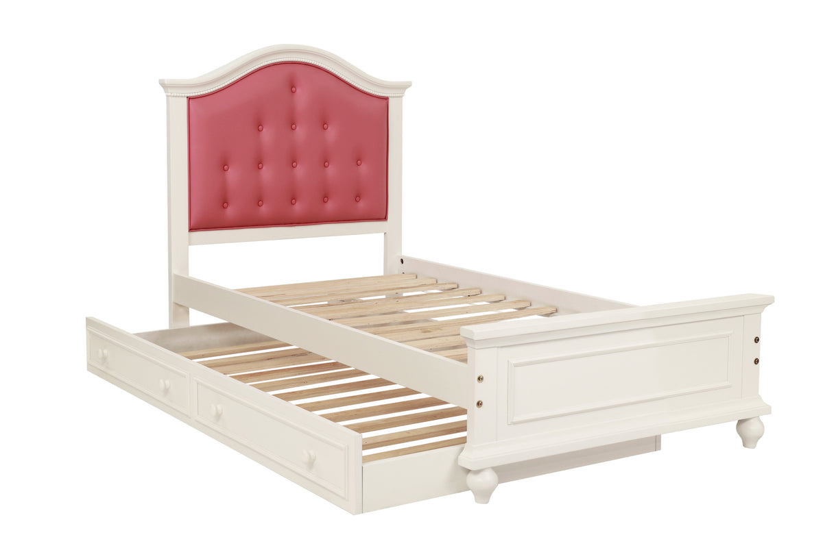 Twin Bed W/Trundle-Pink+White - White