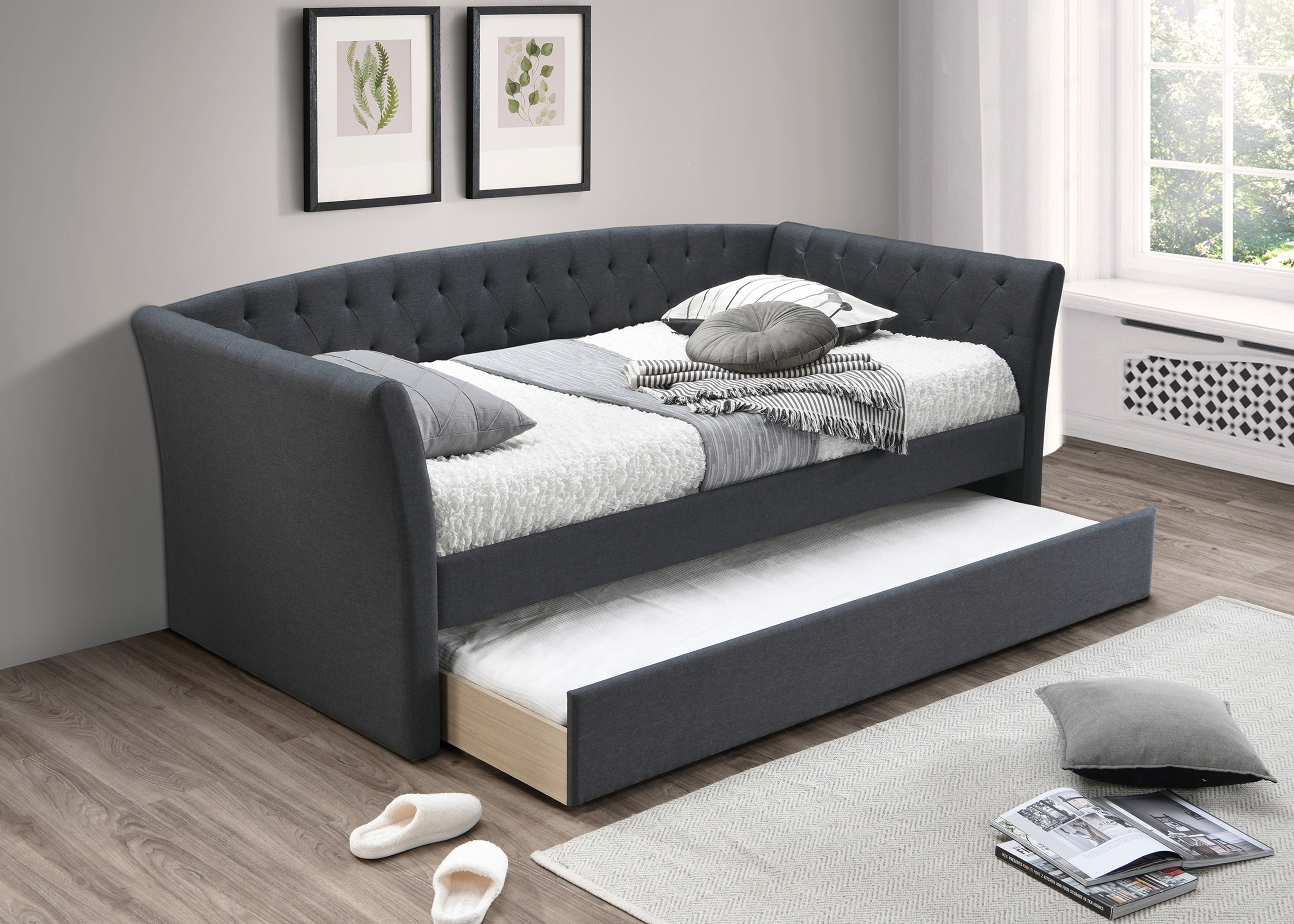 Day Bed W/ Slats + Trundle - Charcoal / Na
