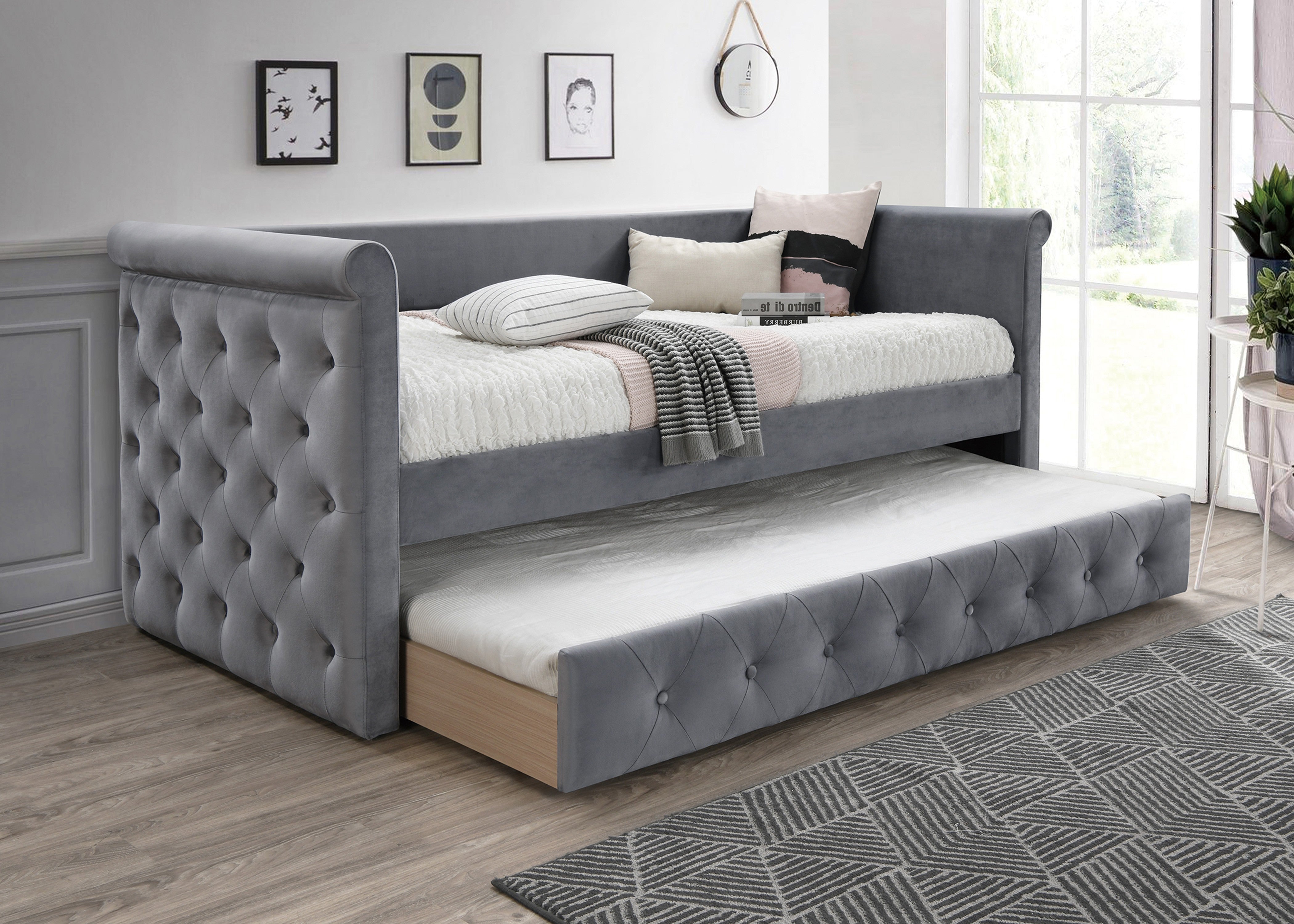 Day Bed W/ Slats + Trundle - Grey / Na