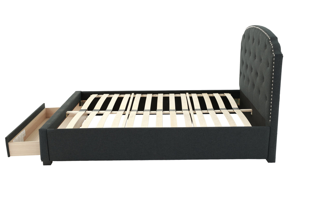 Twin Bed W/Drawer-Charcoal - Charcoal / Black