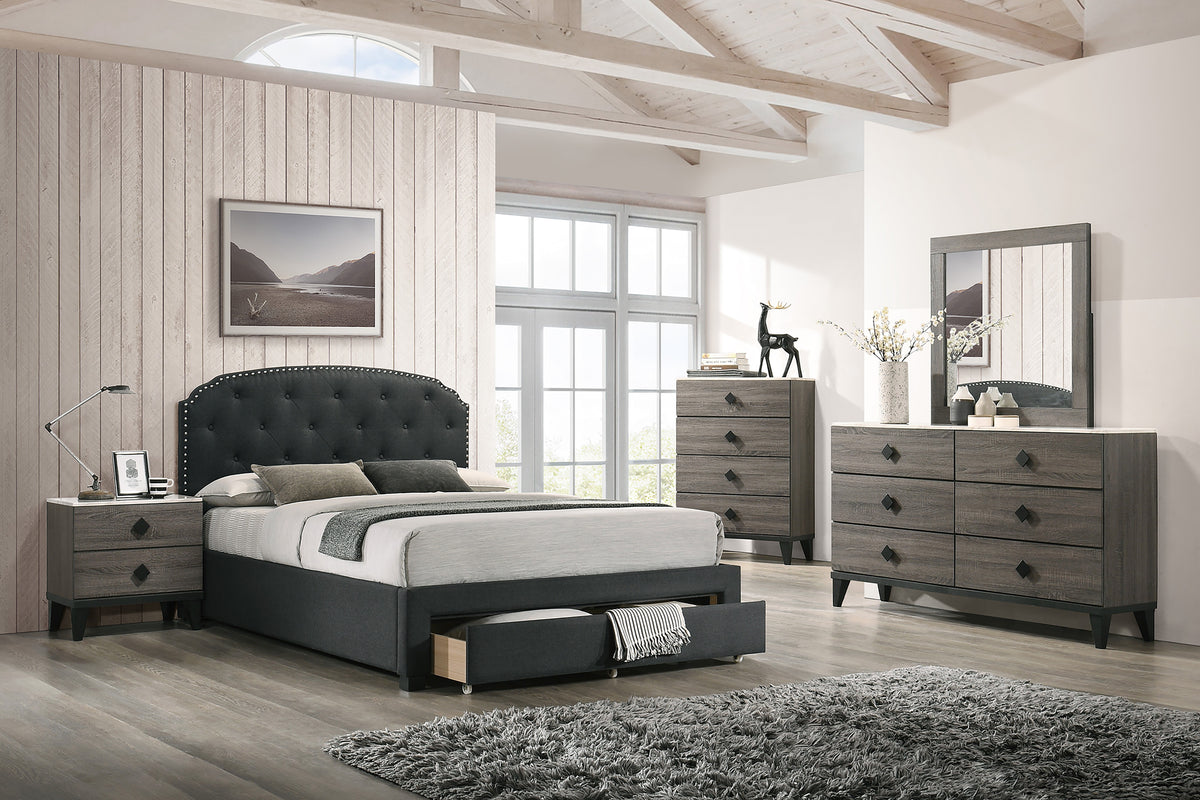 Twin Bed W/Drawer-Charcoal - Charcoal / Black