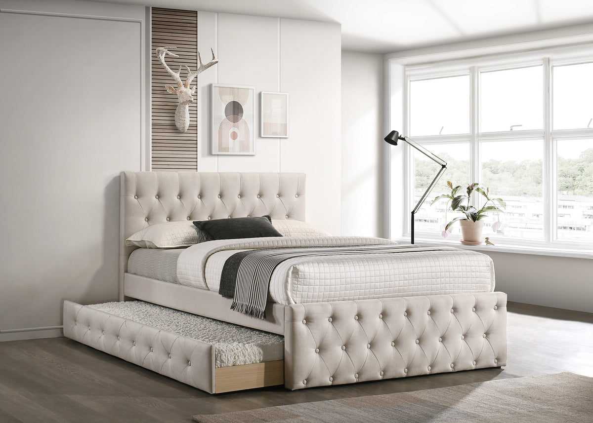 Full Bed W/Trundle-Light Brown Burlap - Light Brown / Na