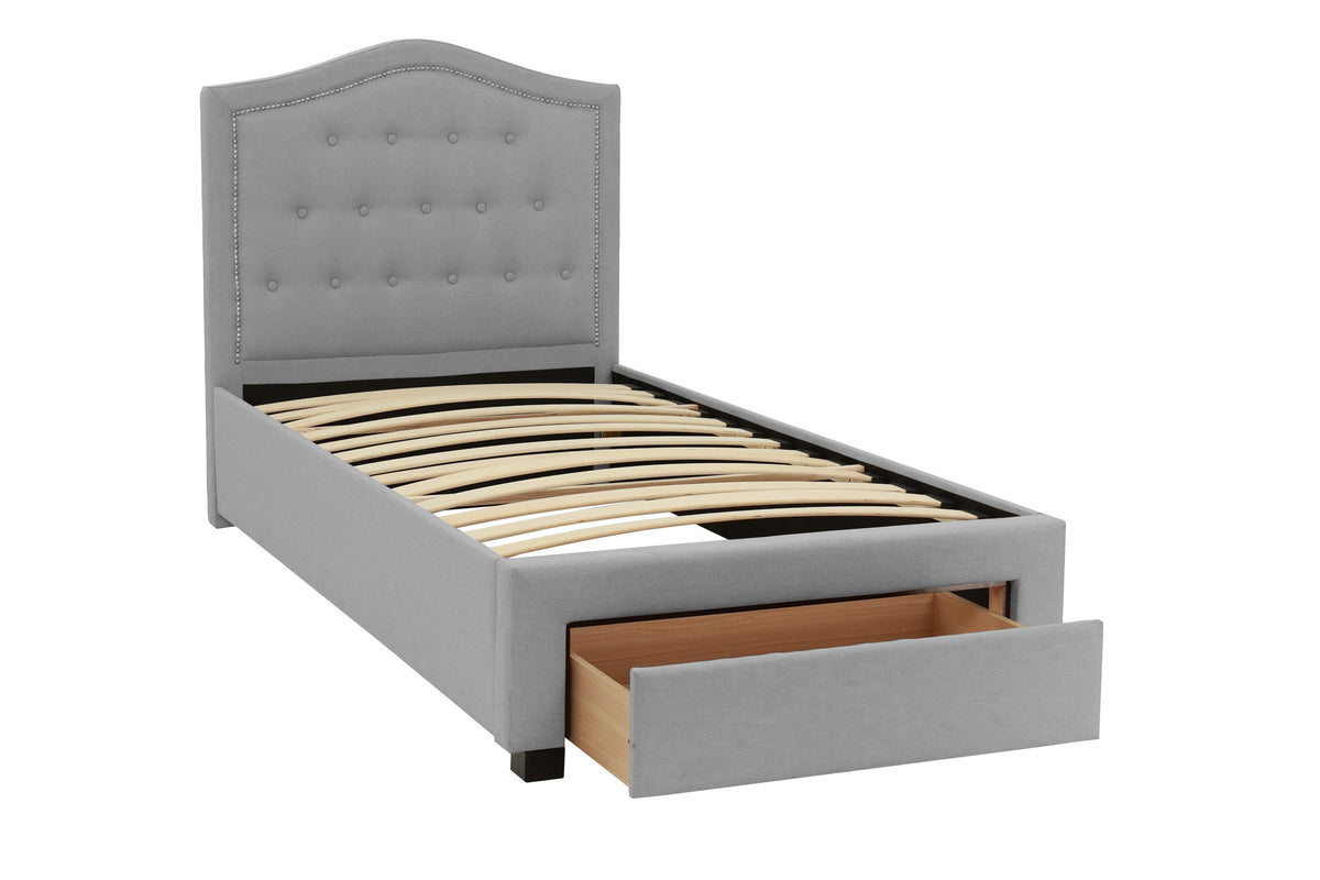 Twin Bed W/Drawer-Light Grey Burlap - Light Grey / Black